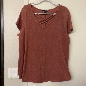 Sparkle knit cross cross front sweater in mauve-pink